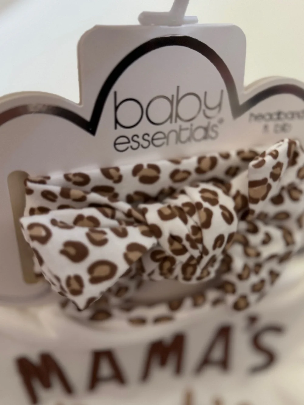 Baby Essentials Bib & Leopard Print Headband Bow Set NEW “Mama’s Bestie”